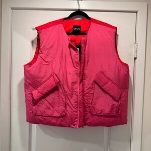 BoohooMan Pink and Red Color Block Men's Vest